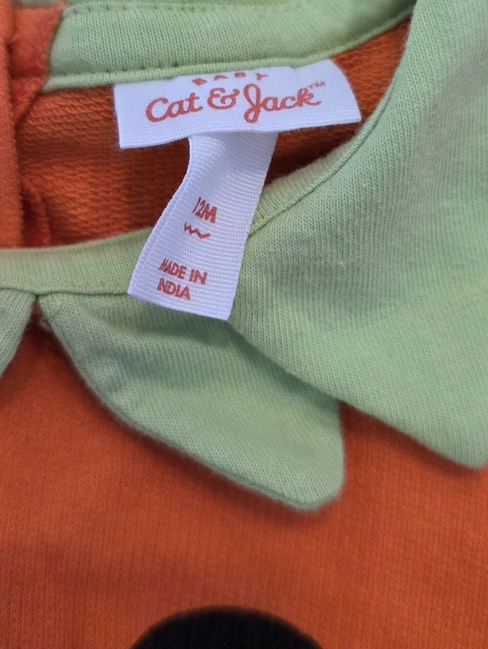 Cat & Jack Orange Pumpkin Face One-Piece Bodysuit with Green Collar